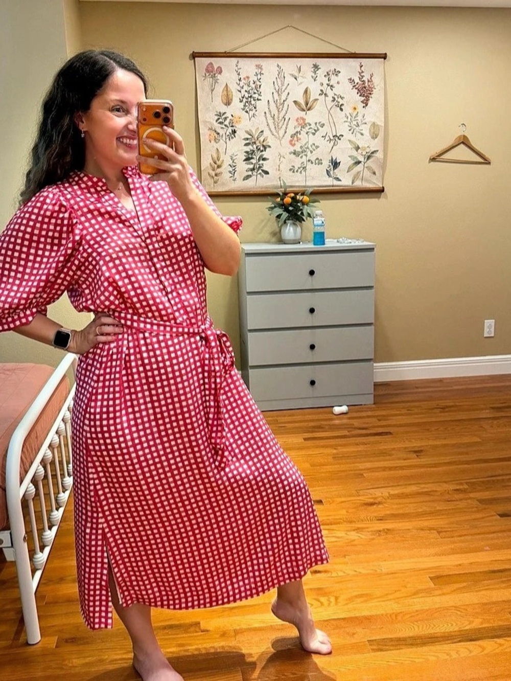 Ann Taylor Gingham Midi Dress in Pink & White Size Medium
